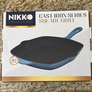 Nikko Collections 10.5 Inch Blue Cast Iron Square Grill Pan